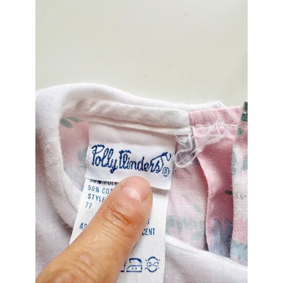 Vintage POLLY FLINDERS Pink Floral Polycotton Smocked Fit & Flare Dress, Size 7 - Picture 7 of 9